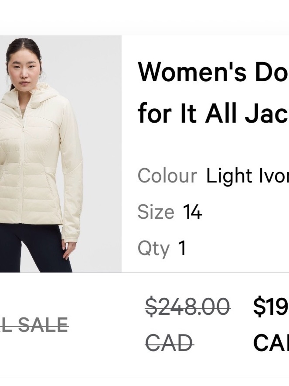 lululemon athletica Women's Insulated Puffer Jacket - Light Ivory